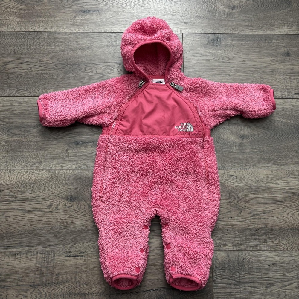The North Face Snowsuit Infant Girls 0-3M Pink Fleece Bunting Hooded Zip Winter